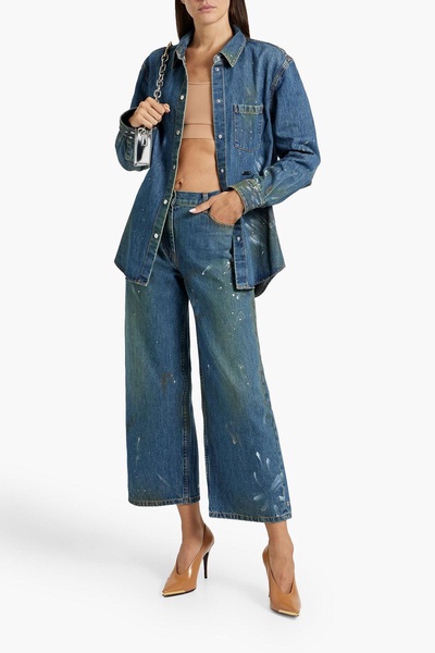 Cropped painted high-rise wide-leg jeans