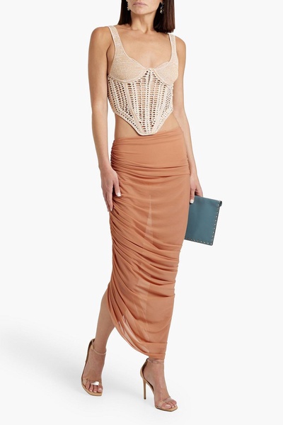 Diana ruched stretch-mesh maxi skirt