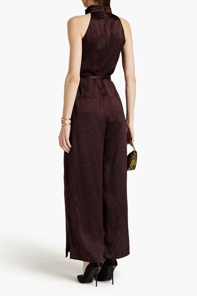 Ashley belted cutout snake-print silk-satin crepe jumpsuit