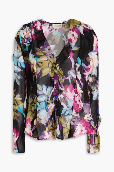 Amira ruffled floral-print silk-chiffon blouse