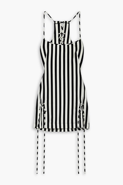 Cutout lace-up striped jersey mini dress