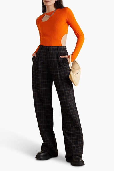 Checked linen wide-leg pants