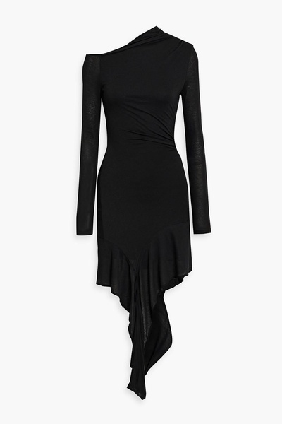 One-shoulder draped jersey mini dress