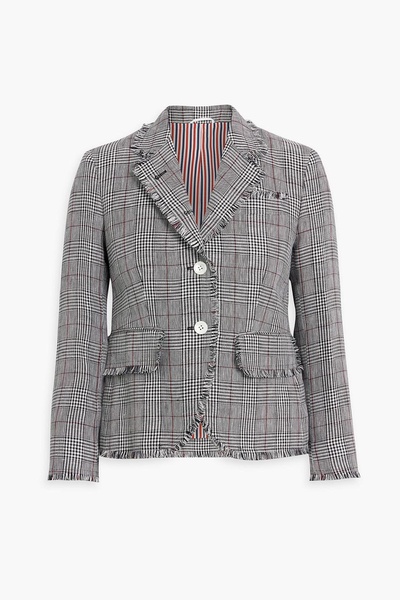 Frayed checked linen-tweed blazer