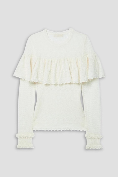 Augustina ruffled pointelle-knit wool sweater