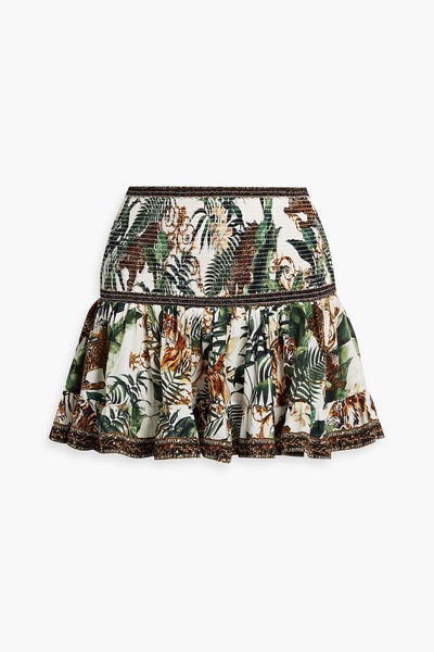 Crystal-embellished printed silk crepe de chine mini skirt