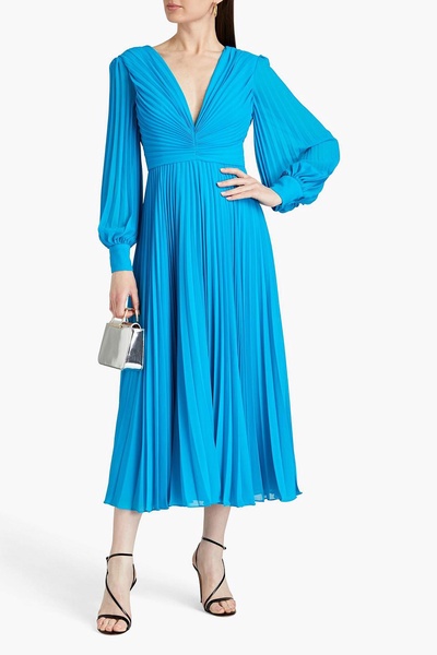 Ruched pleated chiffon midi dress