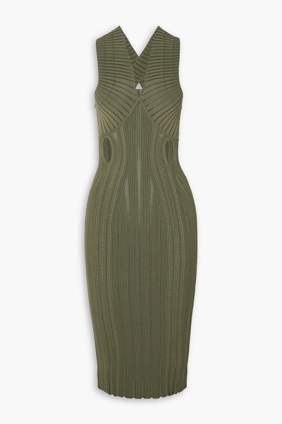 Cutout ribbed-knit midi dress