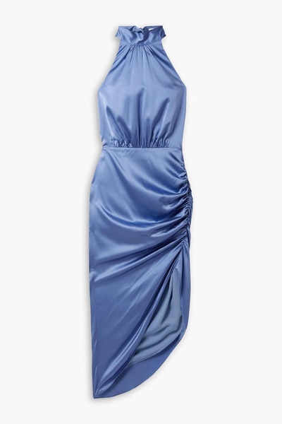 Gabriella ruched stretch silk-blend satin halterneck midi dress