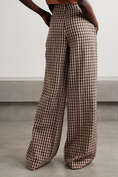 Crystal-embellished checked wool and cotton-blend wide-leg pants