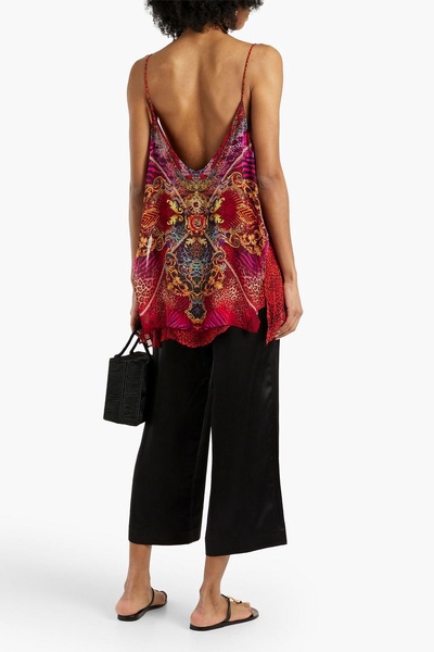 Embellished printed silk-chiffon top