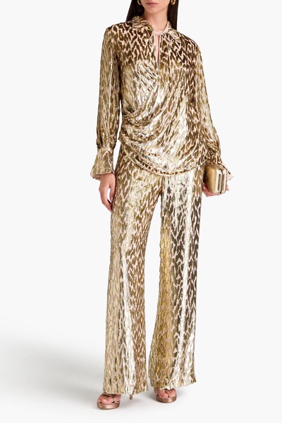 Luella wrap-effect metallic fil coupé Lurex and silk-blend blouse