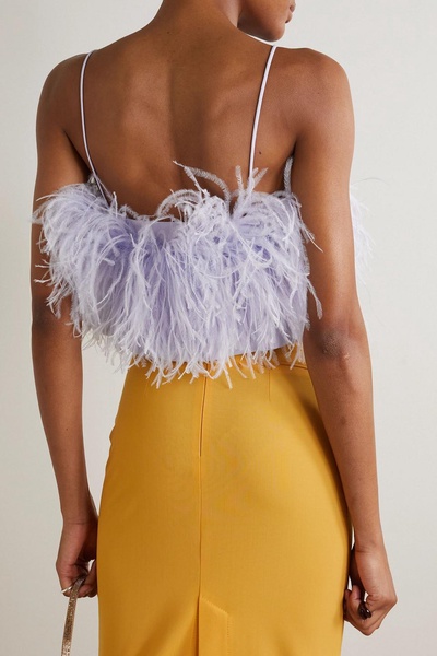 Poppy feather-trimmed crepe camisole