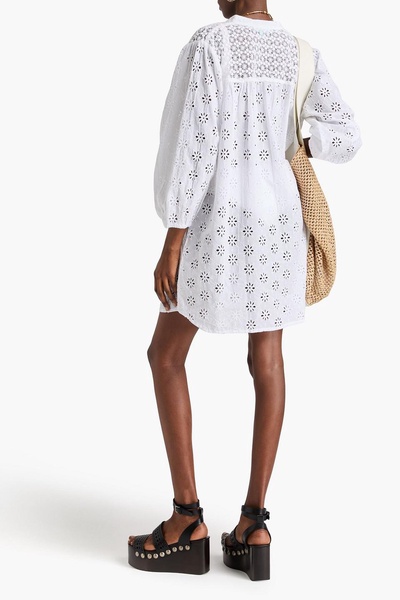 Barrie English embroidery cotton and macramé mini shirt dress