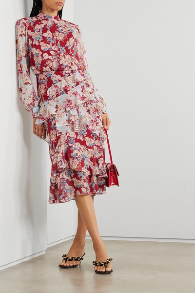 Isa tiered ruffled floral-print silk-chiffon midi dress