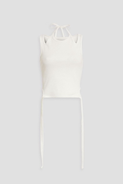 Cutout ribbed cotton-blend top