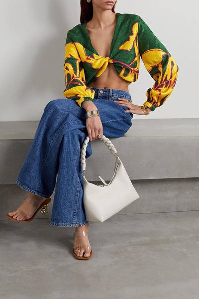 East Africa cropped twist-front printed satin-jacquard top