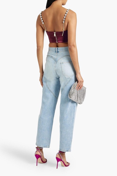 Cropped crystal-embellished lamé bustier top