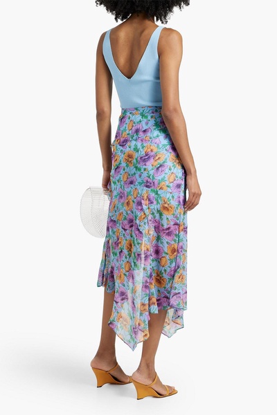 Eleonora ruffled floral-print silk-chiffon midi skirt