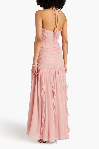 Lucine ruched silk-crepon halterneck maxi dress