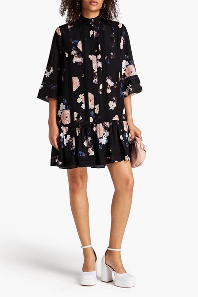 Bertram lace-paneled floral-print silk-chiffon mini dress