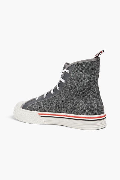 Leather-trimmed tweed high-top sneakers