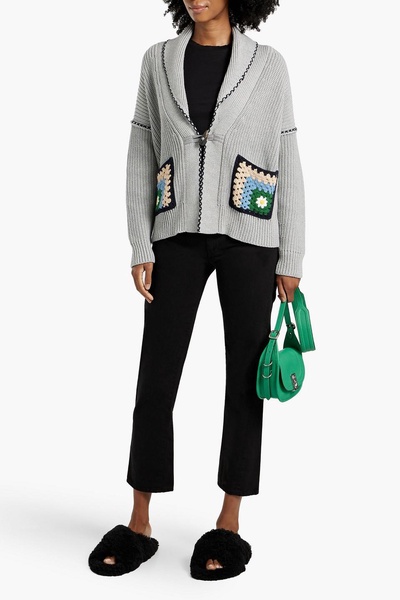 Crochet-trimmed embroidered cotton cardigan