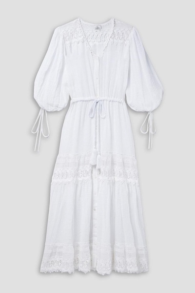 Nolina lace-trimmed cotton-gauze midi dress