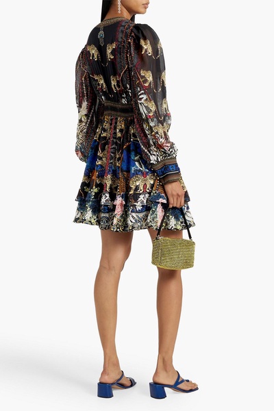 Crystal-embellished printed silk-chiffon mini dress