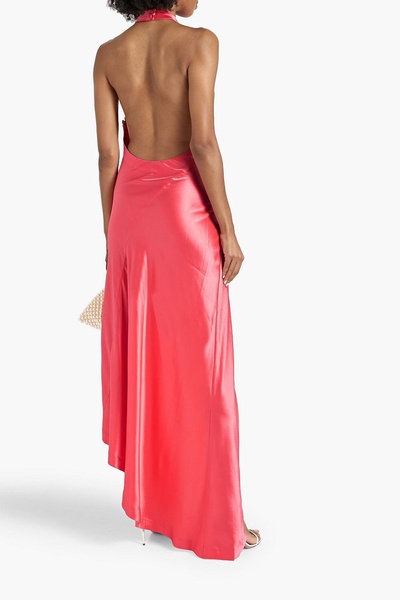 Sabrina asymmetric ruched satin halterneck maxi dress