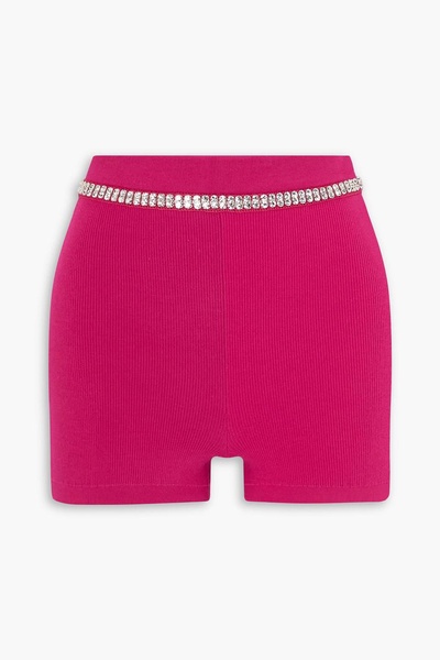 Crystal-embellished ribbed-jersey shorts