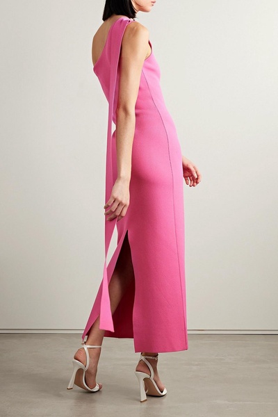 One-shoulder draped knitted maxi dress