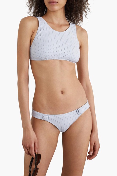 Button-embellished perforated bikini