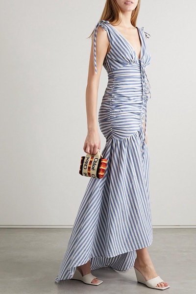 Perrin ruched striped cotton-blend cloqué maxi dress