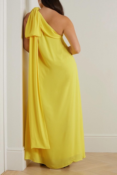 Gala one-shoulder bow-embellished georgette gown