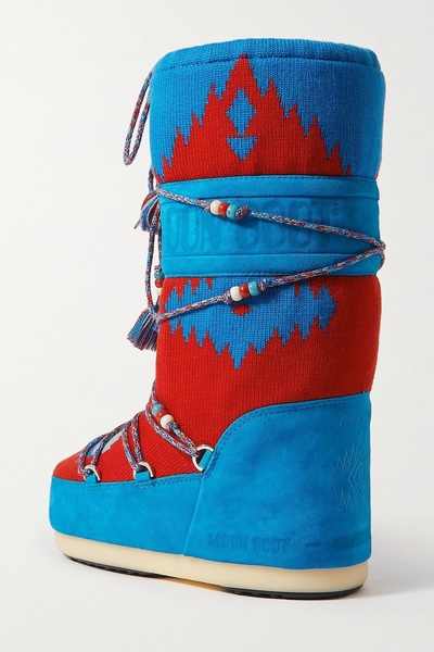 Embellished wool-jacquard and suede snow boots