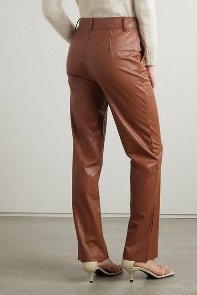 Faux stretch-leather straight-leg pants