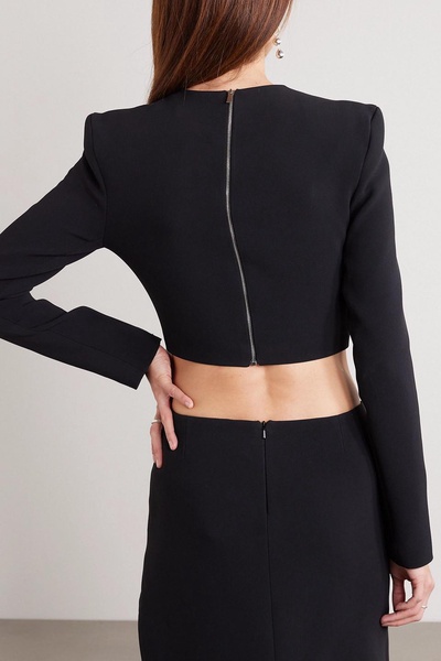 Cropped cutout crystal-embellished stretch-cady top