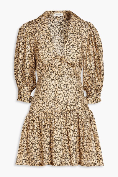 Gathered floral-print silk-twill mini dress