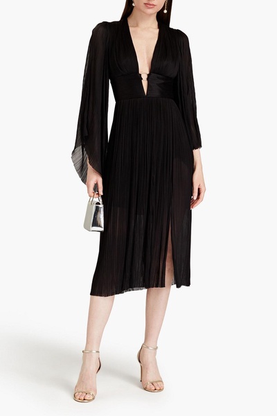 Thais cutout plissé silk-tulle midi dress