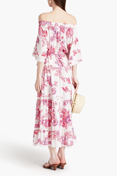 Flora off-the-shoulder floral-print voile maxi dress