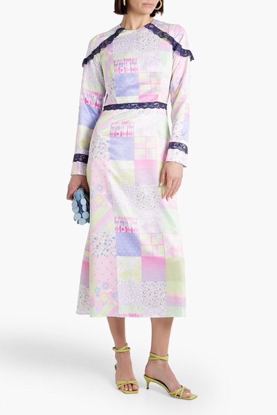 Patchwork-effect printed satin midi dress