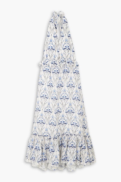 Saba Cometa ruffled printed linen halterneck midi dress