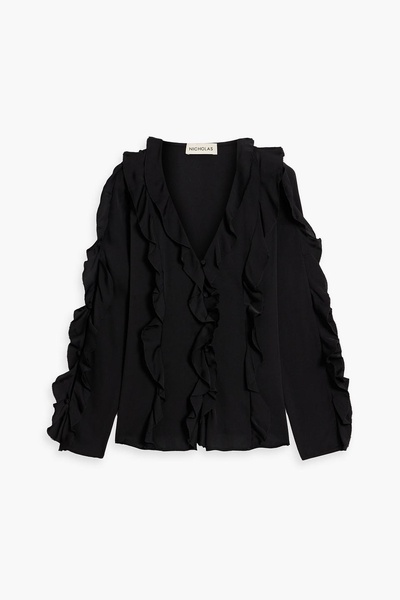 Amira ruffled silk-blend blouse