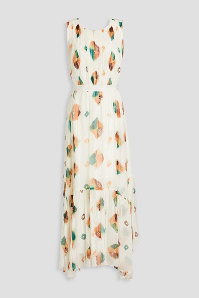 Sarai asymmetric printed silk-crepon dress