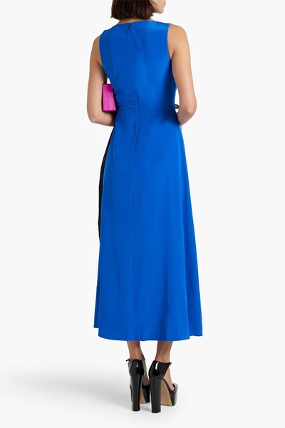 Draped two-tone silk crepe de chine midi dress