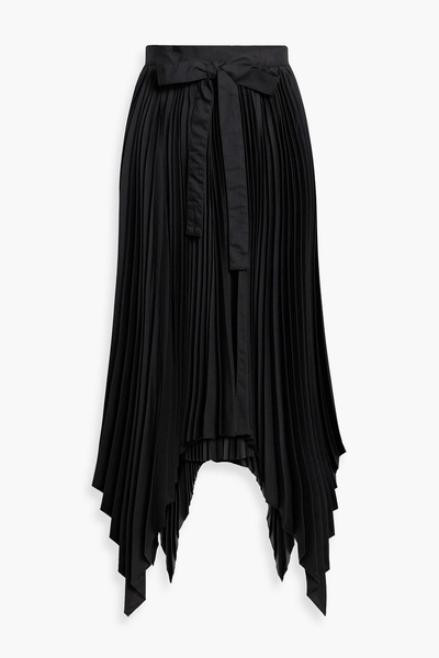 Wrap-effect pleated poplin skirt