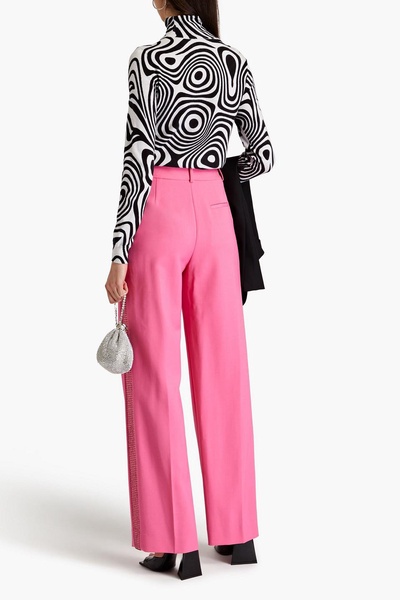 Crystal-embellished pleated wool-blend straight-leg pants