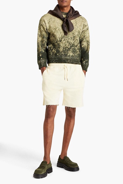 Satin-trimmed bleached wool and cotton-blend sweater