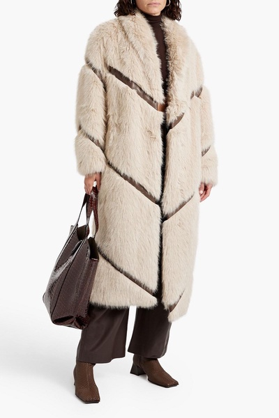 Everleigh faux leather-trimmed faux fur coat